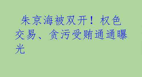  朱京海被双开！权色交易、贪污受贿通通曝光 