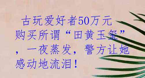  古玩爱好者50万元购买所谓“田黄玉玺”，一夜蒸发，警方让她感动地流泪！ 