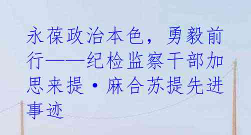 永葆政治本色，勇毅前行——纪检监察干部加思来提·麻合苏提先进事迹 