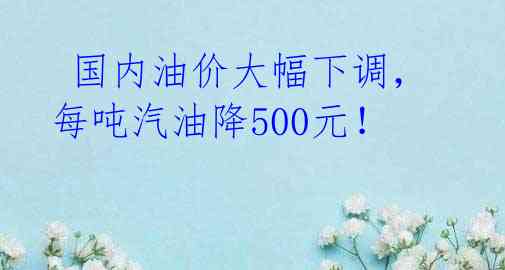  国内油价大幅下调，每吨汽油降500元！ 