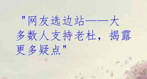 "网友选边站——大多数人支持老杜,揭露更多疑点"
