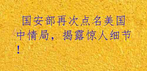 国安部再次点名美国中情局,揭露惊人细节!