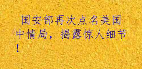  国安部再次点名美国中情局，揭露惊人细节！ 