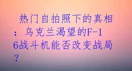 热门自拍照下的真相:乌克兰渴望的F-16战斗机能否改变战局?