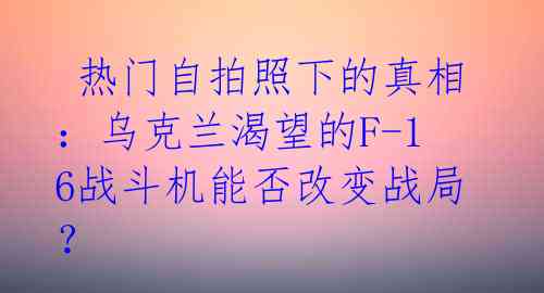  热门自拍照下的真相：乌克兰渴望的F-16战斗机能否改变战局？ 