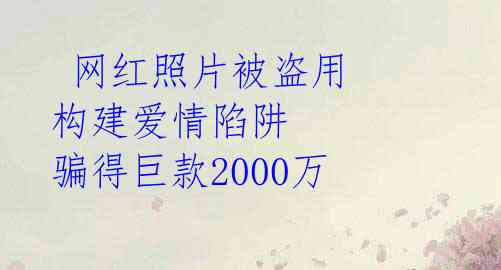  网红照片被盗用 构建爱情陷阱 骗得巨款2000万 