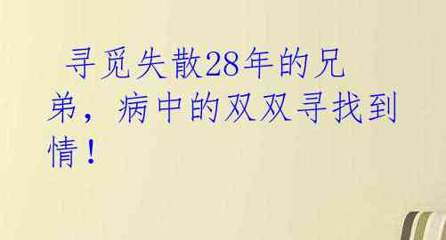  寻觅失散28年的兄弟，病中的双双寻找到情！ 