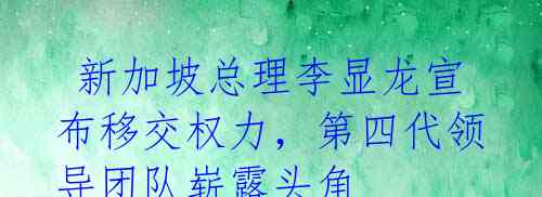 新加坡总理李显龙宣布移交权力,第四代领导团队崭露头角