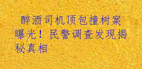  醉酒司机顶包撞树案曝光！民警调查发现揭秘真相 