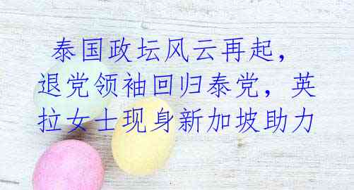 泰国政坛风云再起,退党领袖回归泰党,英拉女士现身新加坡助力