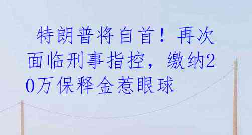 特朗普将自首!再次面临刑事指控,缴纳20万保释金惹眼球