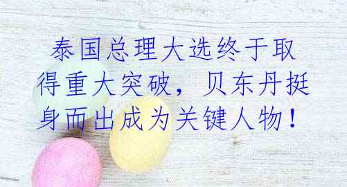 泰国总理大选终于取得重大突破,贝东丹挺身而出成为关键人物!