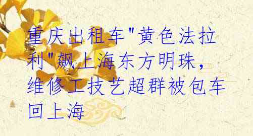 重庆出租车"黄色法拉利"飙上海东方明珠,维修工技艺超群被包车回上海