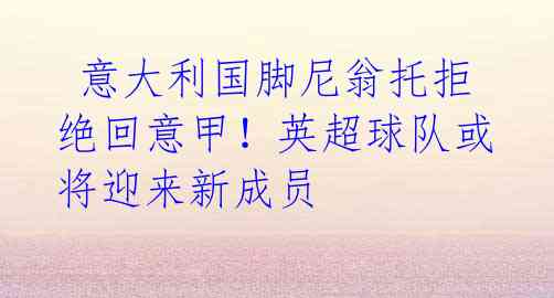 意大利国脚尼翁托拒绝回意甲!英超球队或将迎来新成员