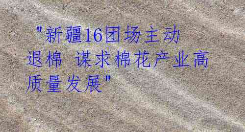 "新疆16团场主动退棉 谋求棉花产业高质量发展"