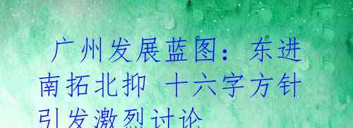 广州发展蓝图:东进南拓北抑 十六字方针引发激烈讨论