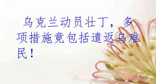 乌克兰动员壮丁,多项措施竟包括遣返乌难民!