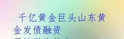 千亿黄金巨头山东黄金发债融资 再掀融资热潮