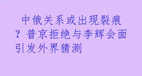  中俄关系或出现裂痕？普京拒绝与李辉会面引发外界猜测 