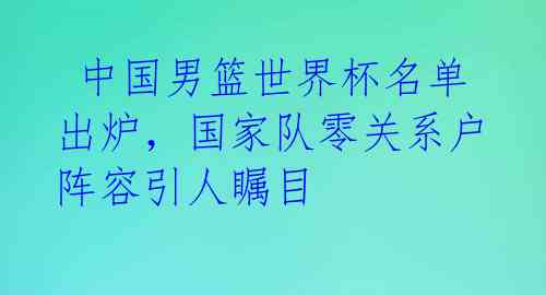中国男篮世界杯名单出炉,国家队零关系户阵容引人瞩目
