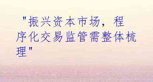"振兴资本市场,程序化交易监管需整体梳理"