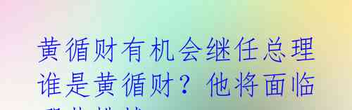 黄循财有机会继任总理 谁是黄循财?他将面临哪些挑战?