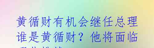 黄循财有机会继任总理 谁是黄循财？他将面临哪些挑战？ 