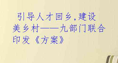 引导人才回乡,建设美乡村——九部门联合印发《方案》