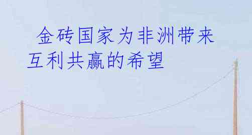 金砖国家为非洲带来互利共赢的希望