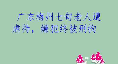  广东梅州七旬老人遭虐待，嫌犯终被刑拘 