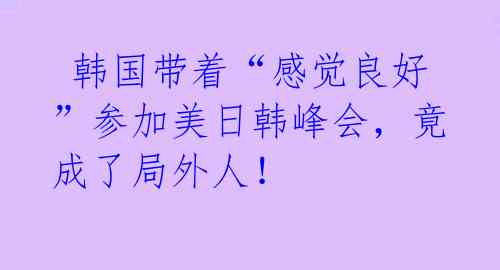  韩国带着“感觉良好”参加美日韩峰会，竟成了局外人！ 