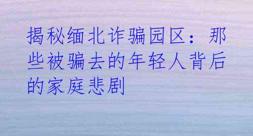 揭秘缅北诈骗园区：那些被骗去的年轻人背后的家庭悲剧 