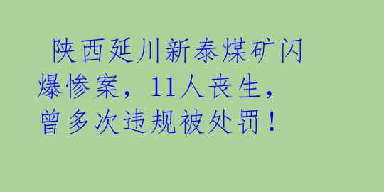  陕西延川新泰煤矿闪爆惨案，11人丧生，曾多次违规被处罚！ 