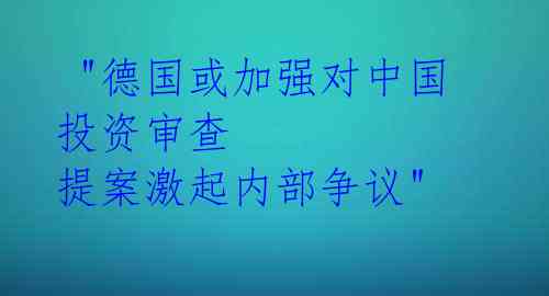  "德国或加强对中国投资审查 提案激起内部争议" 