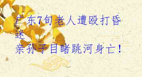 广东7旬老人遭殴打昏迷 亲孙子目睹跳河身亡!