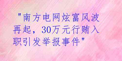  "南方电网炫富风波再起，30万元行贿入职引发举报事件" 