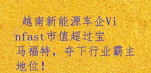 越南新能源车企Vinfast市值超过宝马福特,夺下行业霸主地位!