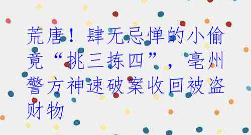 荒唐!肆无忌惮的小偷竟“挑三拣四”,亳州警方神速破案收回被盗财物