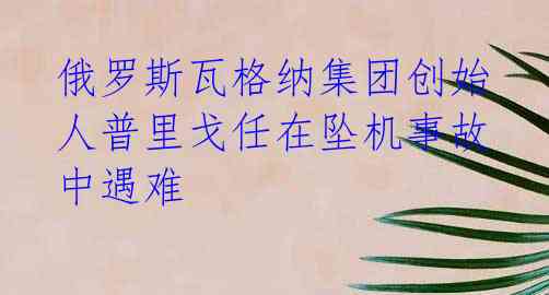 俄罗斯瓦格纳集团创始人普里戈任在坠机事故中遇难