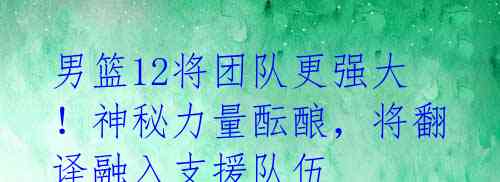 男篮12将团队更强大!神秘力量酝酿,将翻译融入支援队伍