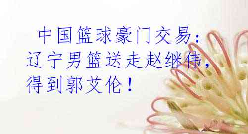 中国篮球豪门交易:辽宁男篮送走赵继伟,得到郭艾伦!