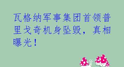瓦格纳军事集团首领普里戈奇机身坠毁,真相曝光!