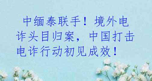  中缅泰联手！境外电诈头目归案，中国打击电诈行动初见成效！ 