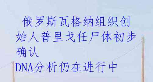 俄罗斯瓦格纳组织创始人普里戈任尸体初步确认 DNA分析仍在进行中