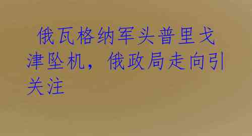  俄瓦格纳军头普里戈津坠机，俄政局走向引关注 