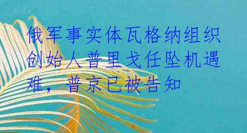 俄军事实体瓦格纳组织创始人普里戈任坠机遇难,普京已被告知