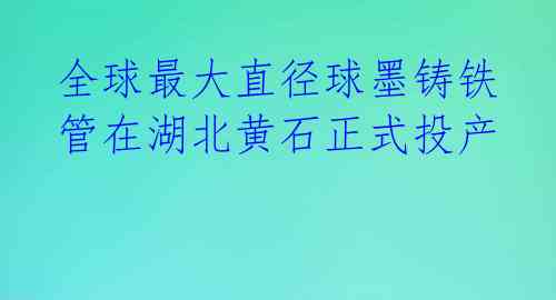 全球最大直径球墨铸铁管在湖北黄石正式投产