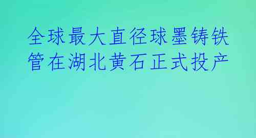 全球最大直径球墨铸铁管在湖北黄石正式投产 