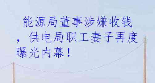 能源局董事涉嫌收钱,供电局职工妻子再度曝光内幕!