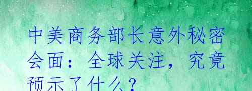 中美商务部长意外秘密会面:全球关注,究竟预示了什么?